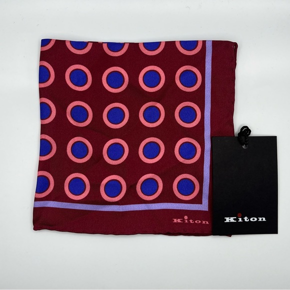 100% NWT KITON Silk Pocket Square Red - Blue. (12X12) - Picture 3 of 8